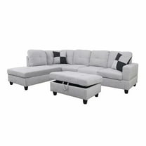 Ainehome L-Shaped Sectional Sofa Set, 3PC Flanelette Living Room Couches, Left Hand Facing (Grey White)