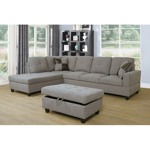 Ainehome L-Shaped Sectional Sofa Set, 3PC Linen Living Room Couches, Left Hand Facing (Grey)