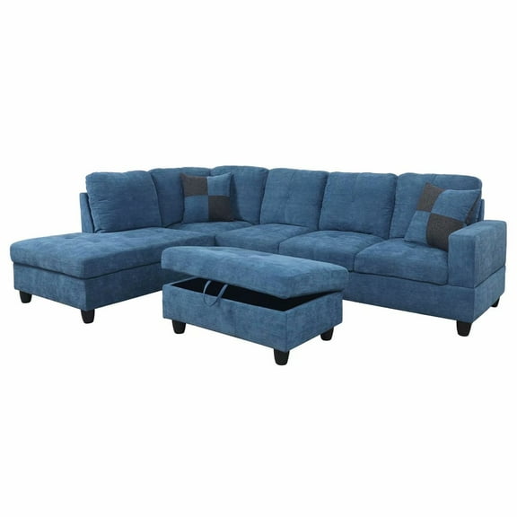 Ainehome L-Shaped Sectional Sofa Set, 3PC Velve Living Room Couches, Left Hand Facing (Blue)