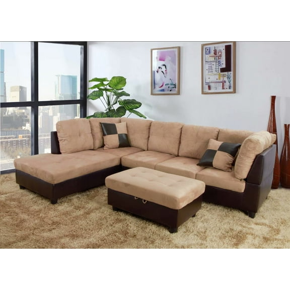 Ainehome Microfiber Sectional Sofa Set, 3PC L-Shaped Living Room Couches, Left Hand Facing (Beige)