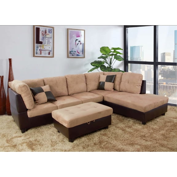 Ainehome Microfiber Sectional Sofa Set, 3PC L-Shaped Living Room Couches, Right Hand Facing (Beige)