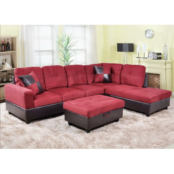 Ainehome Microfiber Sectional Sofa Set, 3PC L-Shaped Living Room Couches, Right Hand Facing (Red)