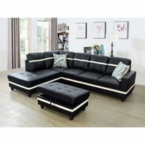 Ainehome Modern Sectional Sofa Set,3PC L-Shaped Living Room Couches,Black Leather