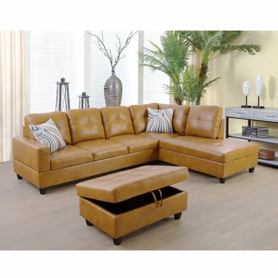 Ainehome Modern Sectional Sofa Set,3PC L-Shaped Living Room Couches,Ginger Leather