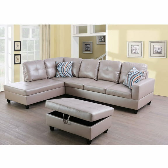 Ainehome Modern Sectional Sofa Set,3PC L-Shaped Living Room Couches,Latte Leather