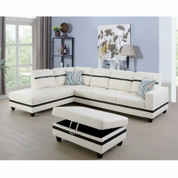 Ainehome Modern Sectional Sofa Set,3PC L-Shaped Living Room Couches,White Leather