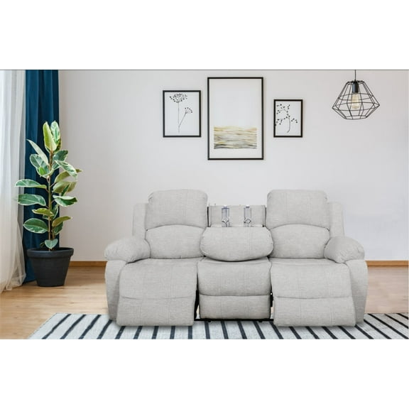 Ainehome Recliner Sofa, Reclining Living Room Couch with Drop Down Table (Grey White, Flannelette)