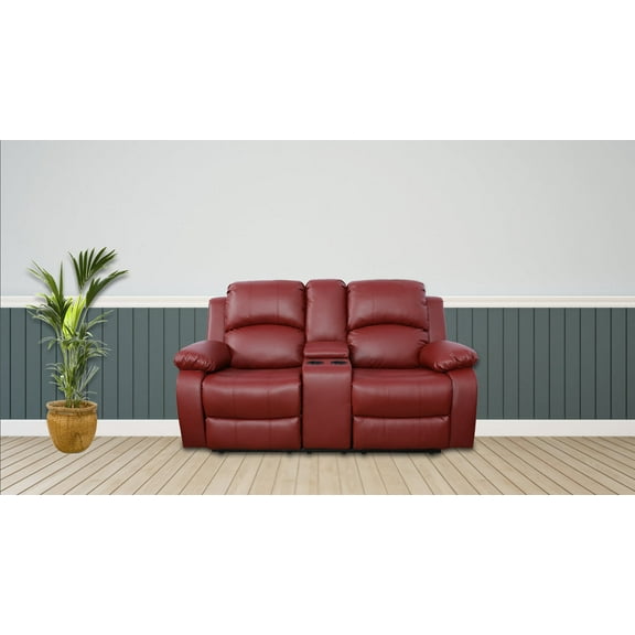 Ainehome Reclining Living Room Loveseat, Red Leather Recliner with Two Cup Holders
