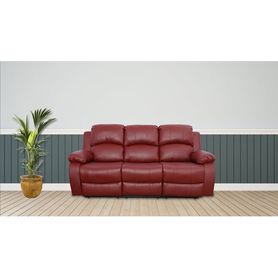 Ainehome Red Leather Reclining Sofa Living Room Recliner Sofa