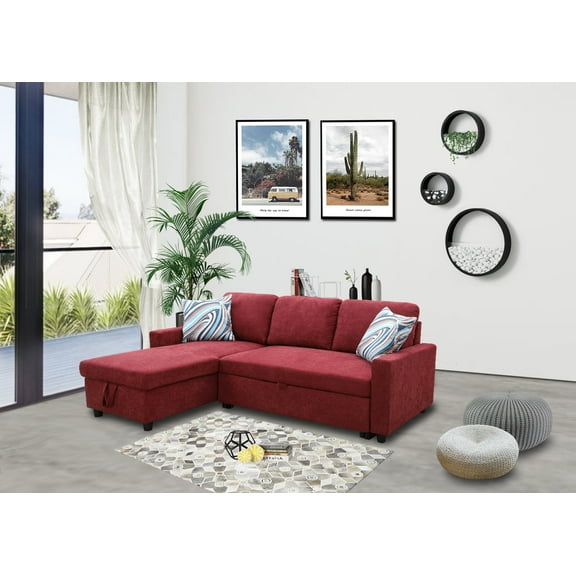 Ainehome Red Linen Reversible Sleeper Sectional Sofa with Storage Chaise