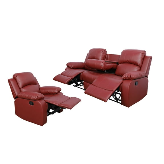 Ainehome Sectional Living Room Sofa & Chair Recliner Set, Leather with Adjustable Recline, Red