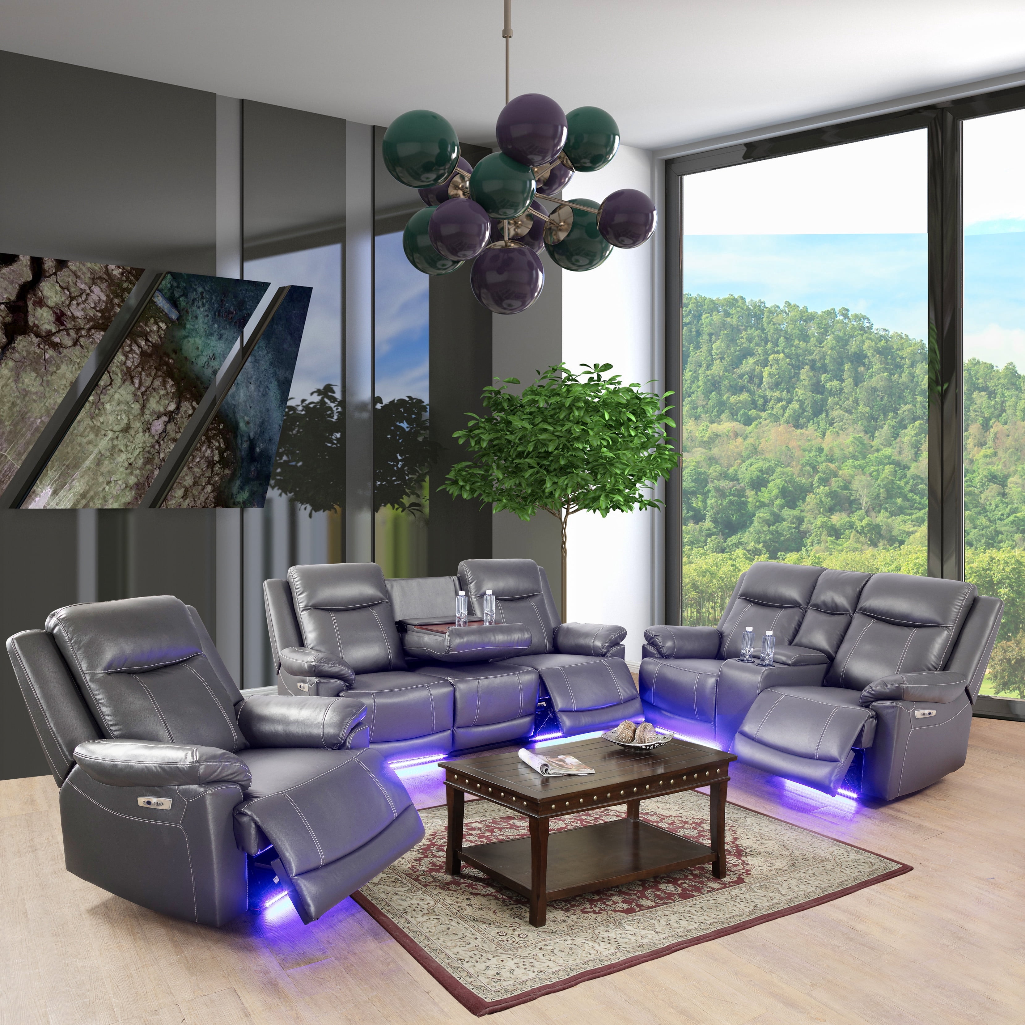Ainehome 3-Piece Faux Leather Reclining Sofa Set, Couch Recliner ...
