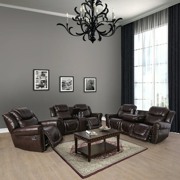 Ainehome3 Pieces Faux Leather Reclining Configurable Living Room Set