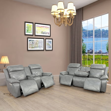 Ainehome3 Pieces Faux Leather Reclining Configurable Living Room Set