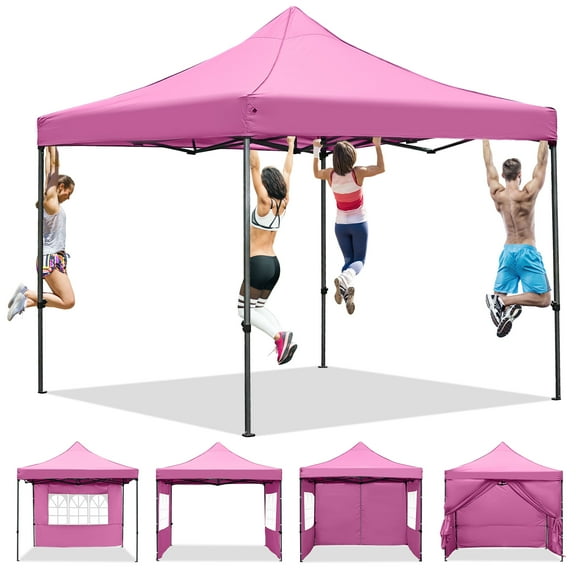 Ainfox 10' x 10'Heavy Duty Pop up Canopy Tent with Sidewalls,Folding Instant Outdoor Gazebo,Sun Shade Tent,Pink