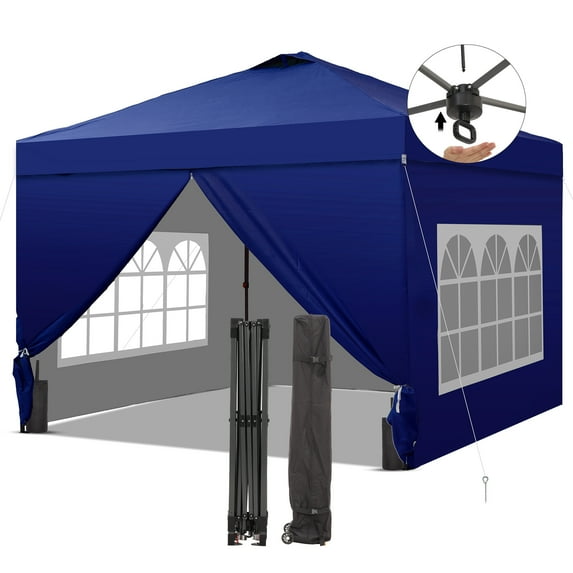 Ainfox 10x10 Pop up Canopy Tent with One Push Setup and Sidewalls,Instant Outdoor Shade Gazebos with Weighted Sandbags, Navy Blue