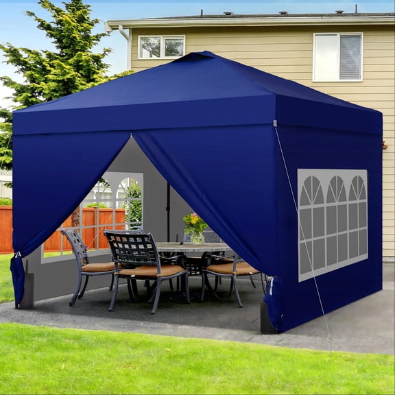 Ainfox 10x10 Pop up Canopy Tent with One Push Setup and Sidewalls,Instant Outdoor Shade Gazebos with Weighted Sandbags, Navy Blue