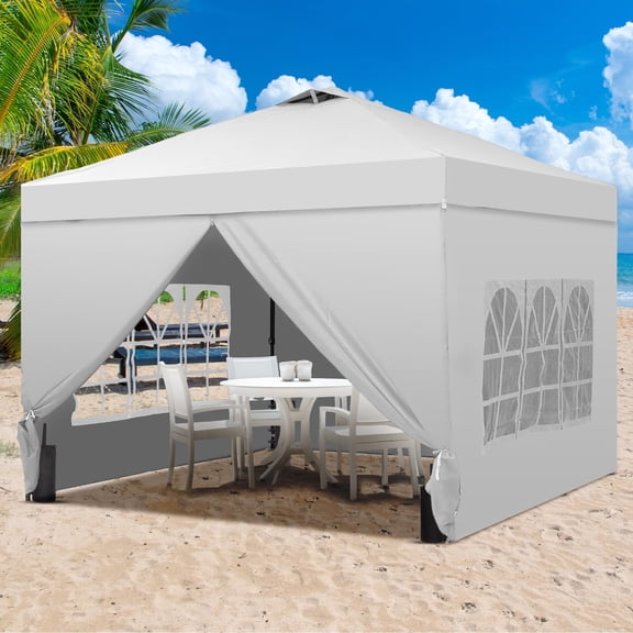 Ainfox 10x10 Pop up Canopy Tent with One Push Setup and Sidewalls,Instant Outdoor Shade Gazebos with Weighted Sandbags,White