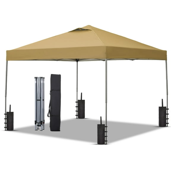 Ainfox 10 x 10 ft Pop up Canopy Tent with Weight Bag,Instant Outdoor Canopies,Shade Tents with Carrying Bag, Brown