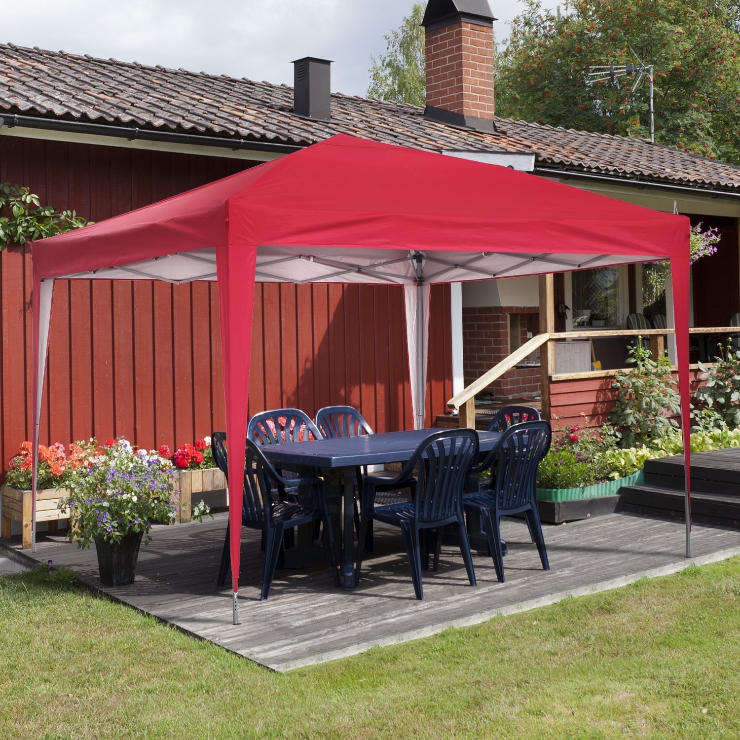 10' x 10' Red Steel Frame Pop-Up Canopy Tent
