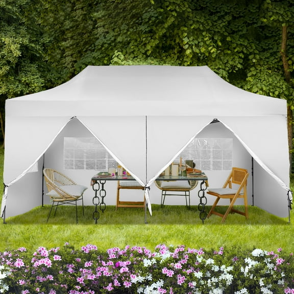 Ainfox 10x20 Heavy Duty Pop up Canopy Tent with Weighted Sandbags,Outdoor Shade Instant Folding Event Gazebo with Wheeled Bag,White