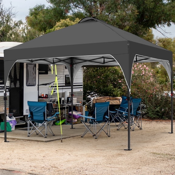 Ainfox 10'x10' Pop Up Canopy Tent, Easy-Setup Gazebo, Outdoor Canopy with 3 Adjustable Heights for Events, Parties, Camping, Black