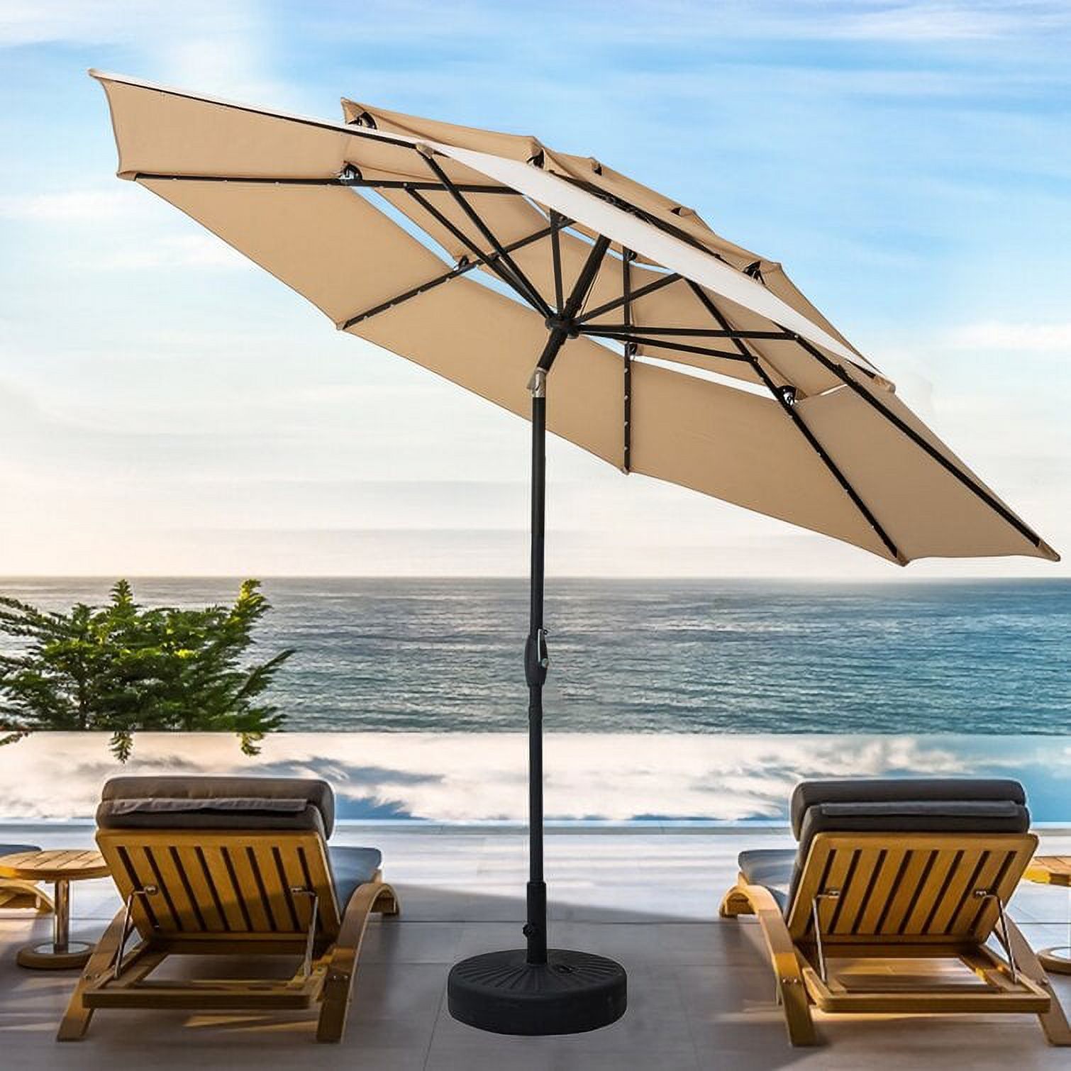Ainfox 10Ft Outdoor Patio Multi-layered Roof Solar Powered Umbrella with 40  LED Lights 8 Sturdy Ribs ,Table Market Umbrella with w/Tilt Adjustment and  Crank for Garden,Deck,Backyard,Pool(Khaki) - Walmart.com