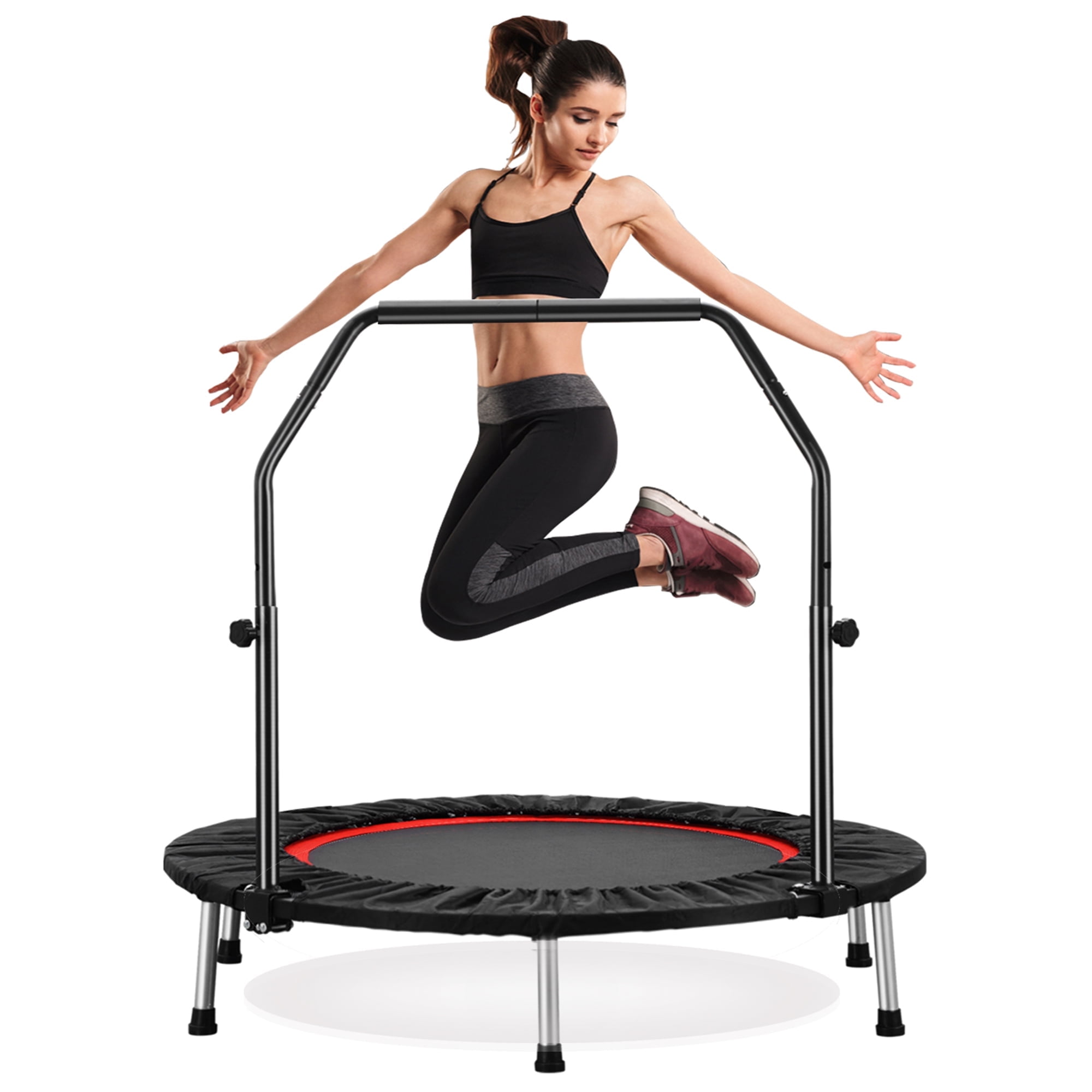 Ainfox Mini Trampoline with Adjustable Handle Bar, Fitness Rebounder, 330 lbs Load Capacity, 40 Inch,Red
