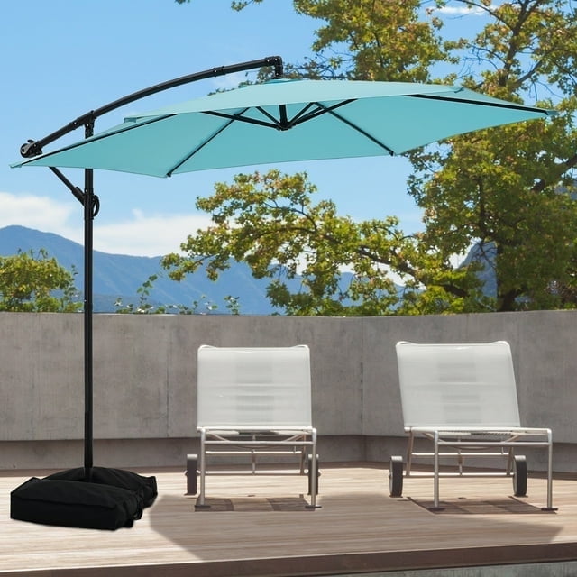 Ainfox 10ft Cantilever Offset Patio Umbrella with Sandbags Weighted Base and Cross Base - Outdoor Market Umbrella, Easy Tilt Adjustment,Blue