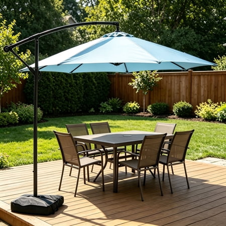 Ainfox 10ft Cantilever Offset Patio Umbrella with Sandbags Weighted Base and Cross Base - Outdoor Market Umbrella, Easy Tilt Adjustment,Blue