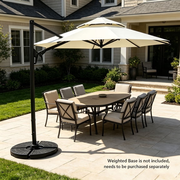 Ainfox 10ft Double Top Offset Cantilever Patio Umbrella, 360° Rotatable Hanging Sun Shade, UPF 50 Fade & Weather Resistant Heavy-Duty Outdoor Umbrella with Cross Base,Beige