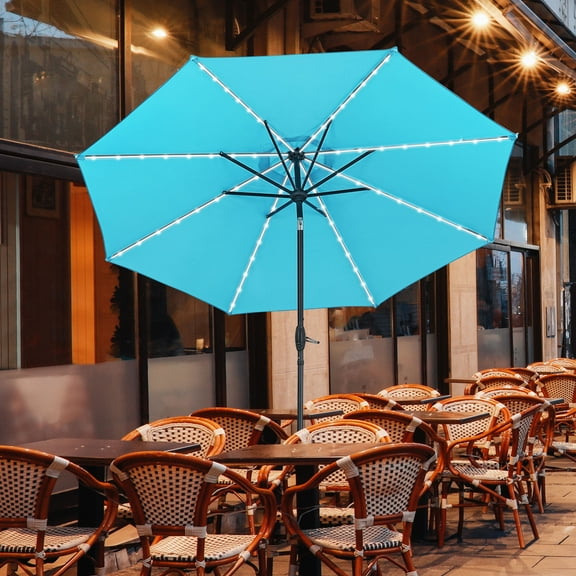 Ainfox 10ft Patio Umbrella Outdoor Solar Powered with 40 LED Lights,One Center Light and 8 Sturdy Ribs Without Base(Bule)