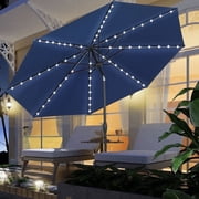 Ainfox 10ft Patio Umbrella with lights, Outdoor Table Sun Shade Umbrellas with Push Button Tilt/Crank, 8 ribs,Navy Blue