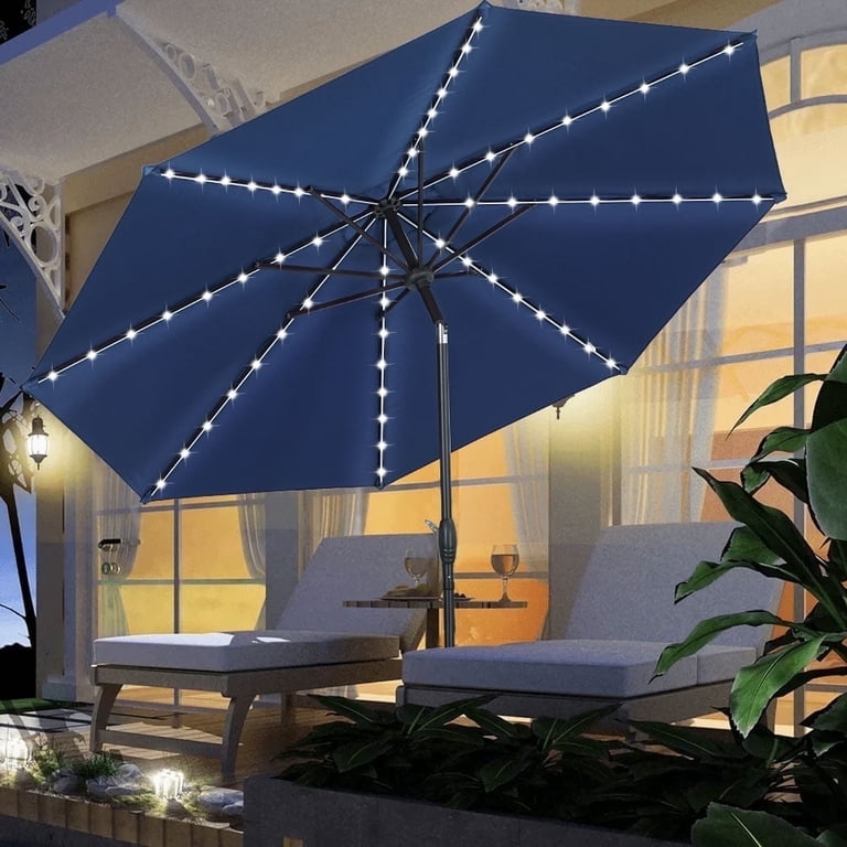 Ainfox 10 ft Patio Umbrella with Solar Lights, Outdoor Table Sun Shade Umbrella with Push Button Tilt, Crank, 8 Ribs, Navy Blue Ainfox 10 ft Patio Umbrella with Solar Lights, Outdoor Table Sun Shade Umbrella with Push Button Tilt, Crank, 8 Ribs, Navy Blue