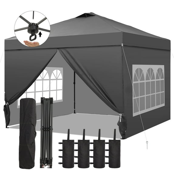 Ainfox 10x10 Pop up Canopy Tent with One Push Setup and Sidewalls,Instant Outdoor Shade Gazebos with Weighted Sandbags,Grey