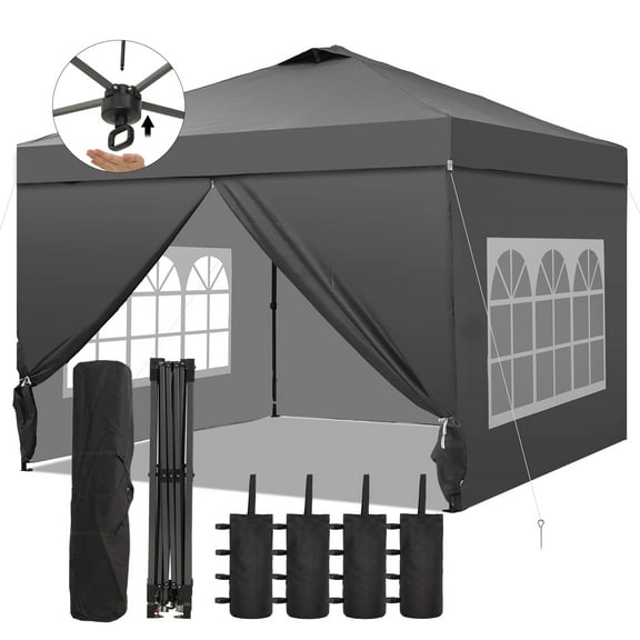 Ainfox 10x10 Pop up Canopy Tent with One Push Setup and Sidewalls,Instant Outdoor Shade Gazebos with Weighted Sandbags,Grey