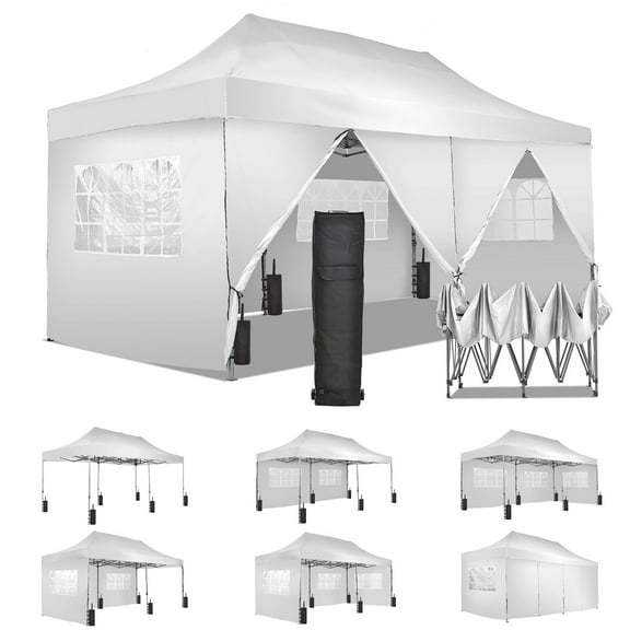 Ainfox 10x20 Heavy Duty Pop up Canopy Tent with Sidewalls and Weighted Sandbags,Outdoor Shade Instant Folding Event Gazebo with Wheeled Bag,White