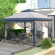 Ainfox Collapsible 11x11ft Backyard Gazebo, Portable with Pop Up Canopy & Zippered Mosquito Netting, Navy Blue