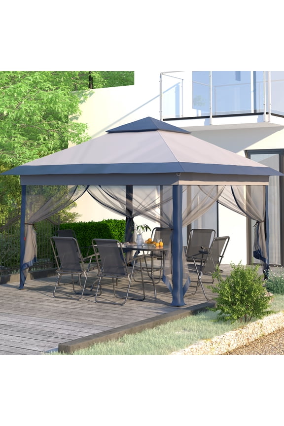 Collapsible 11x11ft Backyard Gazebo, Portable with Pop Up Canopy & Zippered Mosquito Netting, Navy Blue