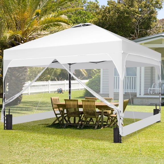 Ainfox 12x12 Pop Up Canopy Tent Center Lock 4 Removable Walls Windproof UV Shelter Outdoor Commercial,White