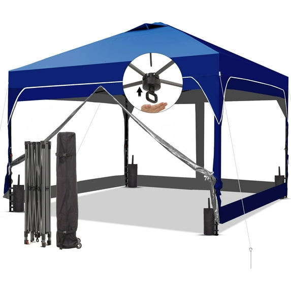 Ainfox 12x12 One-Push Pop up Canopy Tent with Transparent PVC Sidewalls,Instant Outdoor Shade Gazebos with Weighted Sandbags,Navy