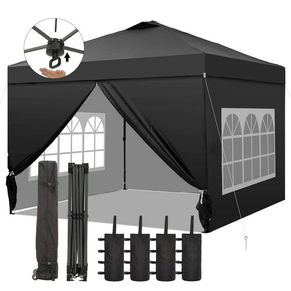 Ainfox 12x12 Pop up Canopy Tent with One Push Setup and Sidewalls,Instant Outdoor Shade Gazebos with Weighted Sandbags,Black