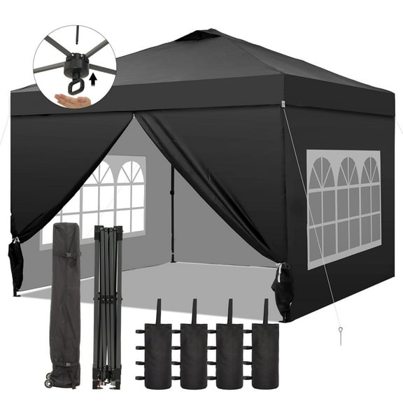 Ainfox 12x12 Pop up Canopy Tent with One Push Setup and Sidewalls,Instant Outdoor Shade Gazebos with Weighted Sandbags,Black