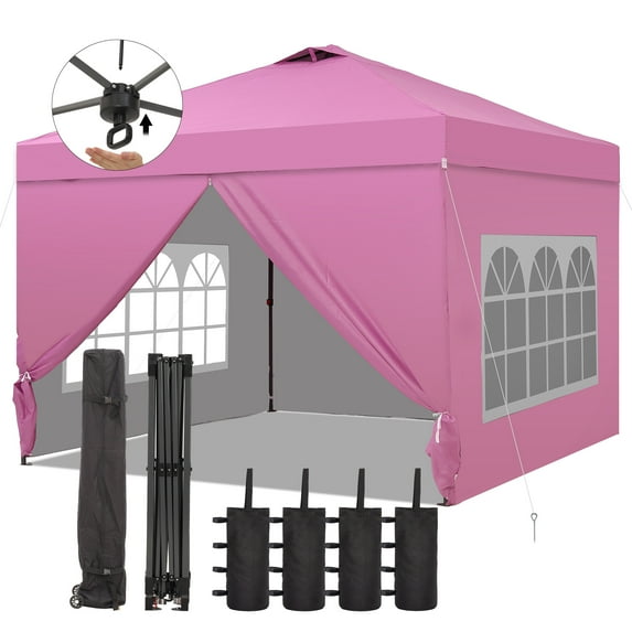 Ainfox 12x12 Pop up Canopy Tent with One Push Setup and Sidewalls,Instant Outdoor Shade Gazebos with Weighted Sandbags,Pink