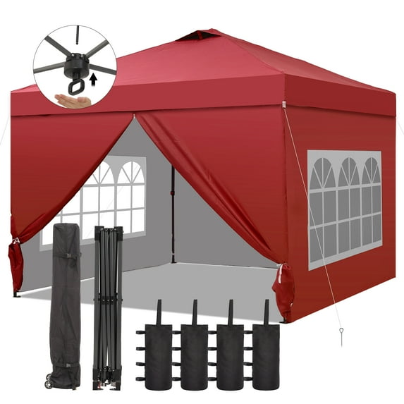 Ainfox 12x12 Pop up Canopy Tent with One Push Setup and Sidewalls,Instant Outdoor Shade Gazebos with Weighted Sandbags,Red