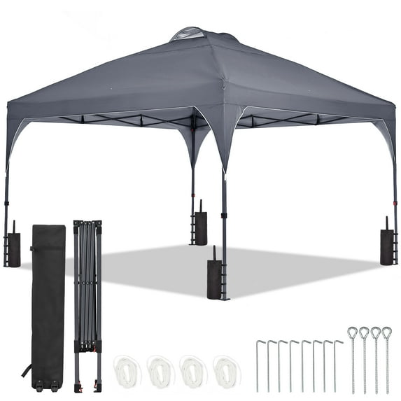 Ainfox 12x12 Pop up Canopy Tent with Weights,Instant Shelter with Cover, Portable Outdoor Gazebo with Wheeled Bag, Grey