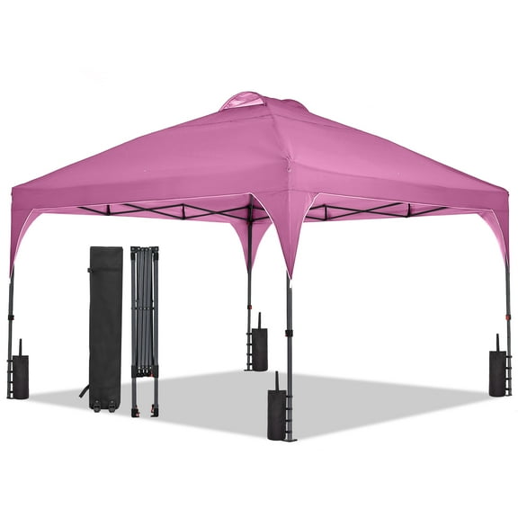 Ainfox 12x12 Pop up Canopy Tent Instant Shelter with Cover, Portable Outdoor Gazebo with Wheeled Bag and Sandbags, Pink