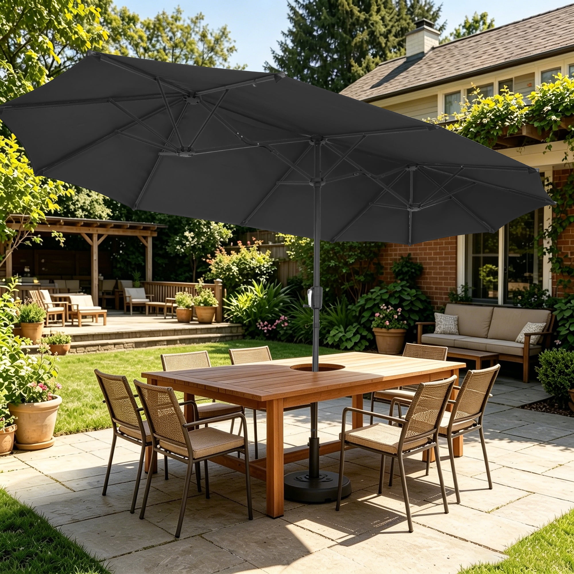 cheap large umbrellas for patio table Ainfox 13ft Large Patio Umbrella, Outdoor Double-Sided Rectangle Market Heavy Duty Umbrellas without Base, Green