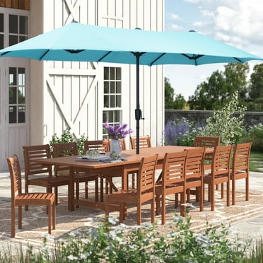 Ainfox 13ft Large Patio Umbrella, Outdoor Double-Sided Rectangle Market Heavy Duty Umbrellas without Base, Blue