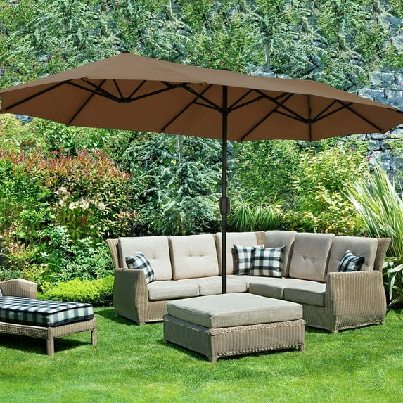 Ainfox 13ft Large Patio Umbrella,Outdoor Double-Sided Rectangle Market Heavy Duty Umbrellas without Base, Brown